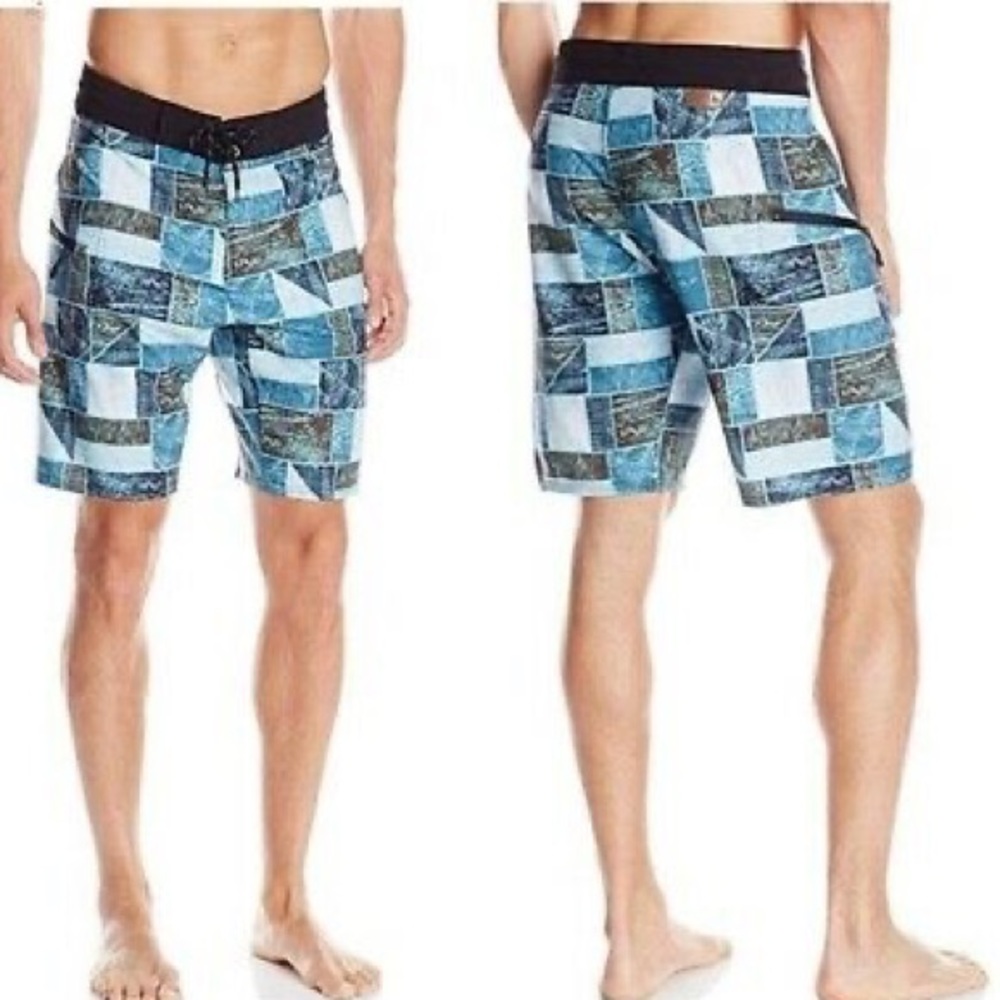 Hippytree Woodchip Print Board Short Swim Trunks in Surf Beach Blue